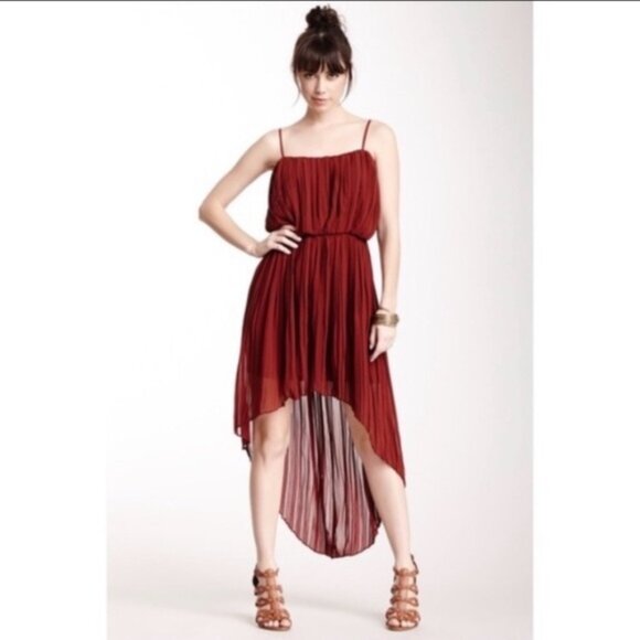 NWT - BCBG Generation Pleated Sleeveless Hi Low Dark Paprika Red Orange Dress - Picture 1 of 7